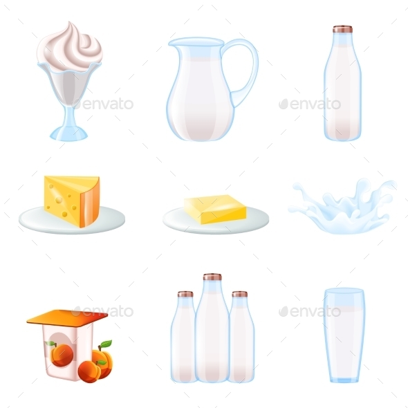 Milk realistic icons set (Food)