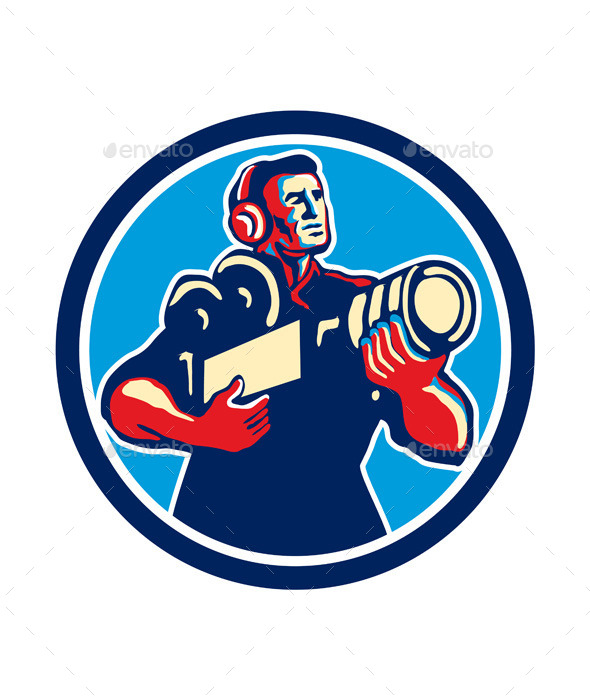 GraphicRiver Cameraman Cradling Vintage Camera Circle Retro 9288114 GraphicRiver Cameraman Cradling Vintage Camera Circle Retro 9288114