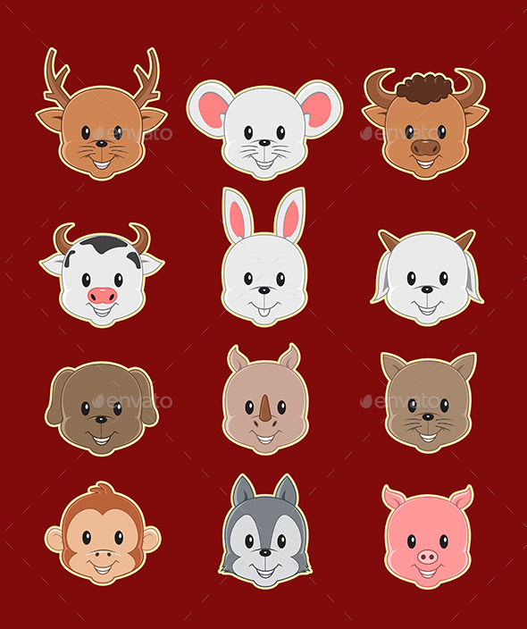 GraphicRiver 12 Face Cute Animal 9289177 GraphicRiver 12 Face Cute Animal 9289177