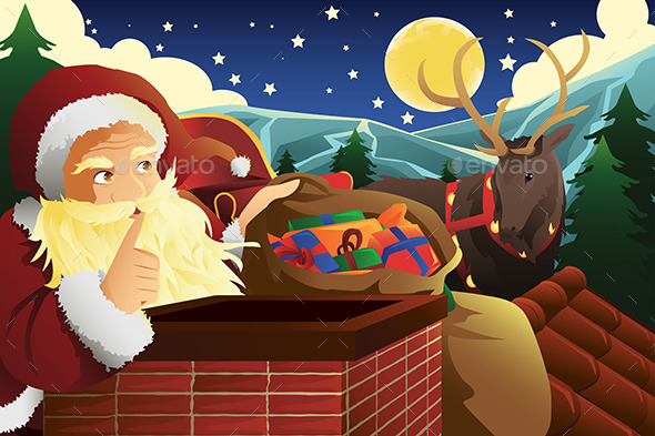 Santa Claus with Sleigh Full of Christmas Presents (Christmas)