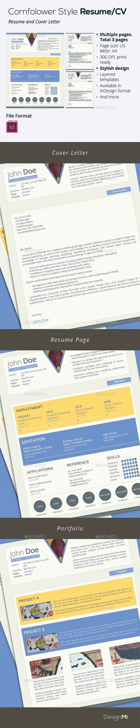 Cornflower Style Resume/CV, 3 pages (Resumes)