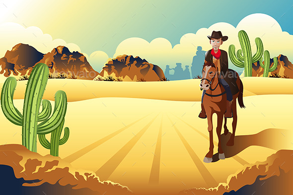 GraphicRiver Cowboy Riding a Horse 9289907 GraphicRiver Cowboy Riding a Horse 9289907