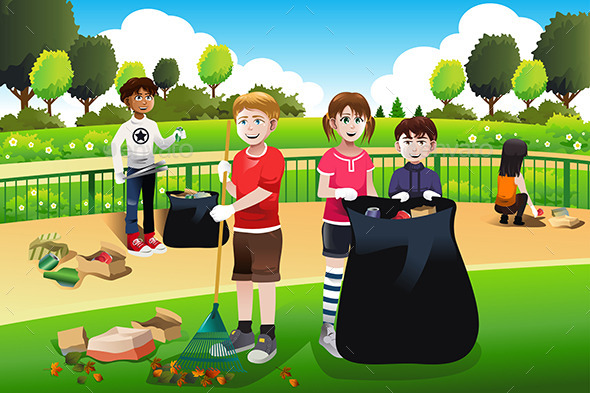 GraphicRiver Kids Volunteering cleaning up the Park 9290278 GraphicRiver Kids Volunteering cleaning up the Park 9290278