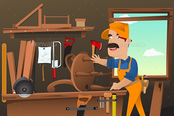 GraphicRiver Carpenter Working Making a Chair 9290348 GraphicRiver Carpenter Working Making a Chair 9290348