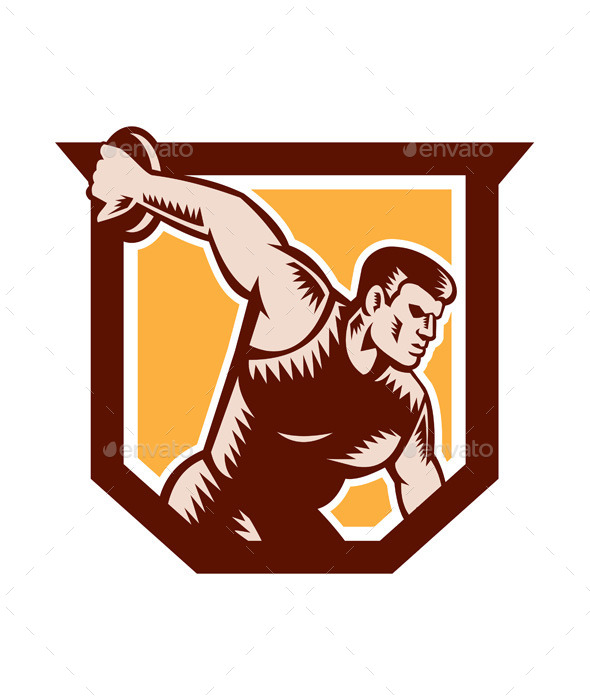 GraphicRiver Discus Thrower Shield Woodcut 9290525 GraphicRiver Discus Thrower Shield Woodcut 9290525