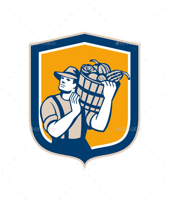 GraphicRiver Wheat Farmer With Crop Harvest Bucket Retro 9290557 GraphicRiver Wheat Farmer With Crop Harvest Bucket Retro 9290557