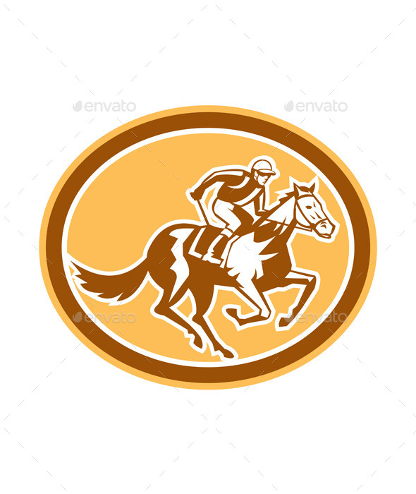 GraphicRiver Jockey Horse Racing Oval Retro 9290596 GraphicRiver Jockey Horse Racing Oval Retro 9290596
