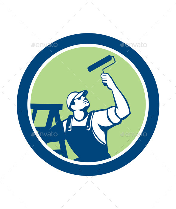 GraphicRiver House Painter With Paint Roller and Ladder Retro 9290669 GraphicRiver House Painter With Paint Roller and Ladder Retro 9290669
