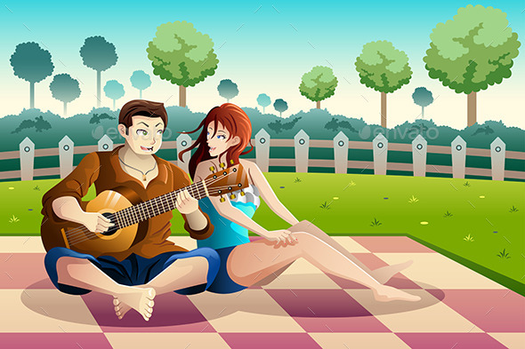 GraphicRiver Couple Playing Guitar Together in a Park 9291096 GraphicRiver Couple Playing Guitar Together in a Park 9291096