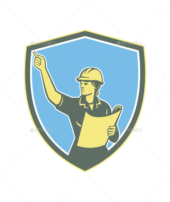 Female Construction Worker Engineer Shield Retro Female Construction Worker Engineer Shield Retro