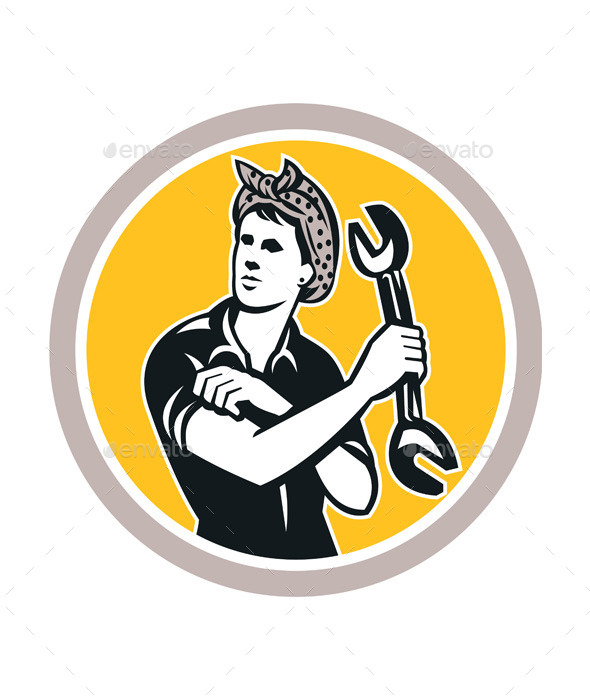 GraphicRiver Female Mechanic Wrench Circle Retro 9291665 GraphicRiver Female Mechanic Wrench Circle Retro 9291665