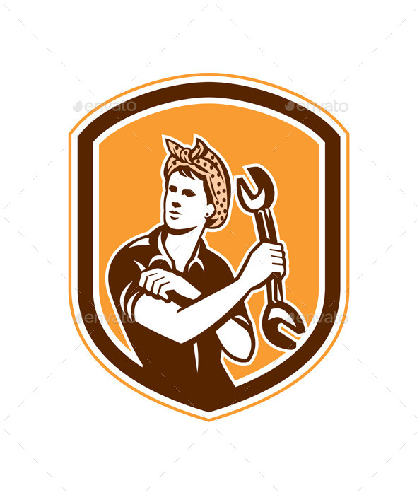 GraphicRiver Female Mechanic Spanner Shield Retro 9291667 GraphicRiver Female Mechanic Spanner Shield Retro 9291667