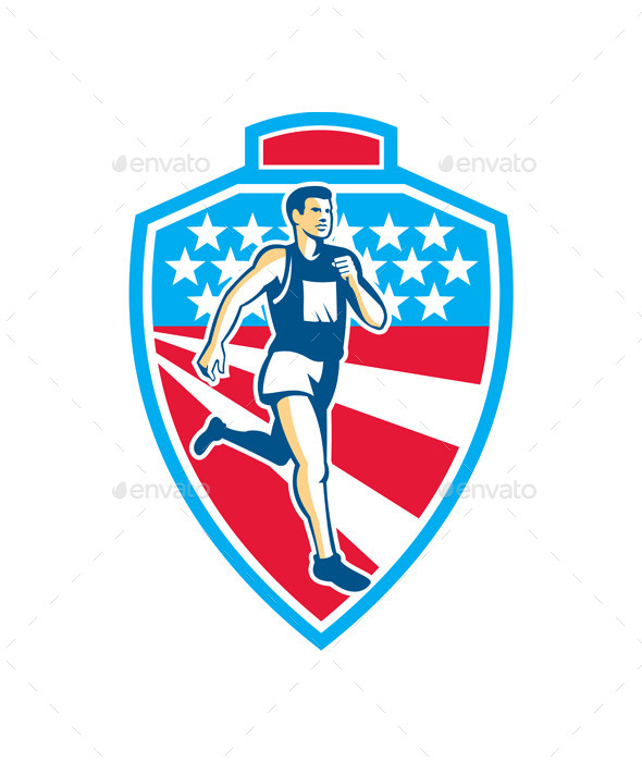 GraphicRiver American Marathon Runner Running Shield Retro 9291734 GraphicRiver American Marathon Runner Running Shield Retro 9291734