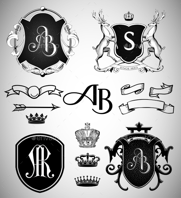GraphicRiver Vintage Crests Ribbons Monograms and Crowns 9291783 GraphicRiver Vintage Crests Ribbons Monograms and Crowns 9291783