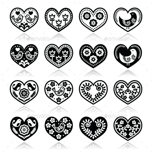 GraphicRiver Folk Hearts with Flowers and Birds Icons Set 9296098 GraphicRiver Folk Hearts with Flowers and Birds Icons Set 9296098