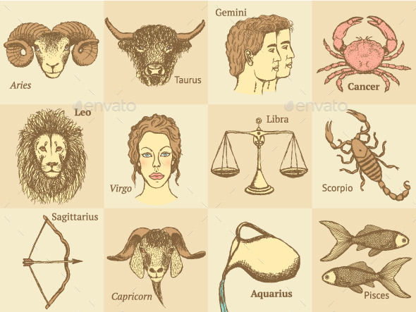 Zodiac Signs in Vintage Style Zodiac Signs in Vintage Style