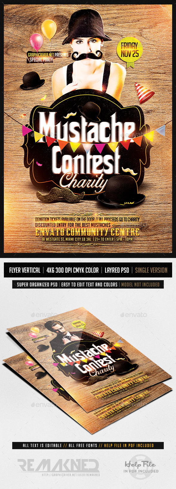 Mustache Contest Party | Flyer Template PSD (Flyers)