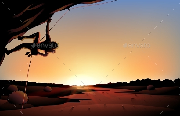 GraphicRiver Sunset View of the Desert with a Man Climbing 9299738 GraphicRiver Sunset View of the Desert with a Man Climbing 9299738