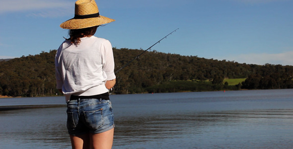 Girl Fishing On The Lake Girl Fishing On The Lake
