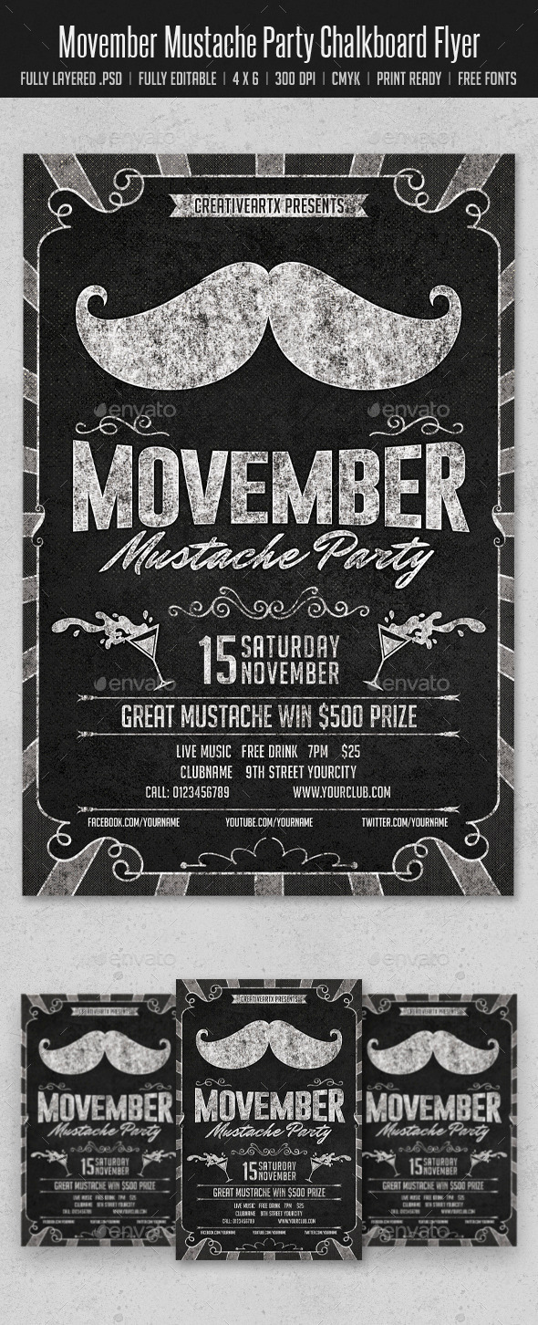 GraphicRiver Movember Mustache Party Chalkboard Flyer 9304569 GraphicRiver Movember Mustache Party Chalkboard Flyer 9304569