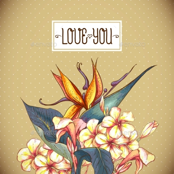 GraphicRiver Floral Vintage Card with Exotic Flowers 9306387 GraphicRiver Floral Vintage Card with Exotic Flowers 9306387