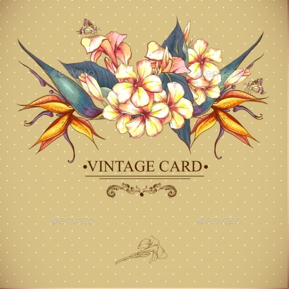 GraphicRiver Floral Vintage Card with Exotic Flowers 9306401 GraphicRiver Floral Vintage Card with Exotic Flowers 9306401