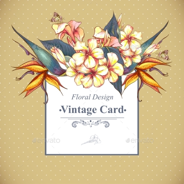 GraphicRiver Floral Vintage Card with Exotic Flowers 9306506 GraphicRiver Floral Vintage Card with Exotic Flowers 9306506