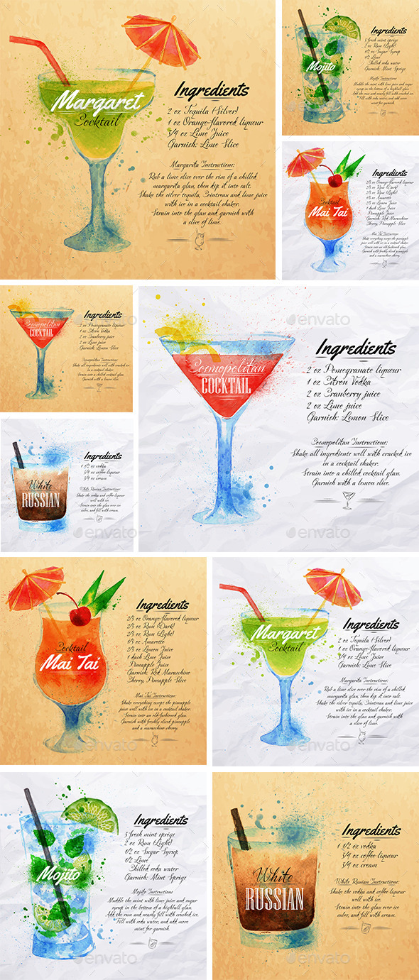 GraphicRiver Cocktails Watercolor 9317114 GraphicRiver Cocktails Watercolor 9317114