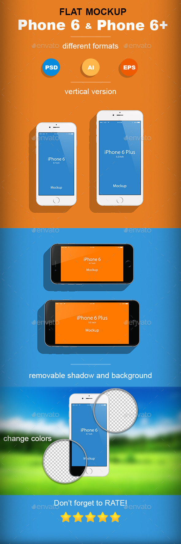 Flat Phone 6 & Phone 6+ Mockup