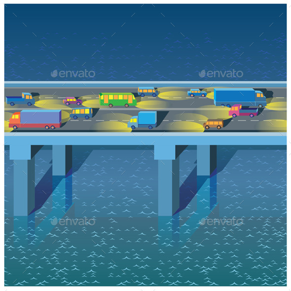GraphicRiver Night Bridge with Cars 9323253 GraphicRiver Night Bridge with Cars 9323253