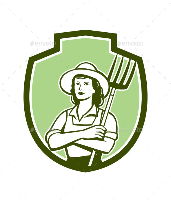 GraphicRiver Female Organic Retro Farmer Shield 9325058 GraphicRiver Female Organic Retro Farmer Shield 9325058