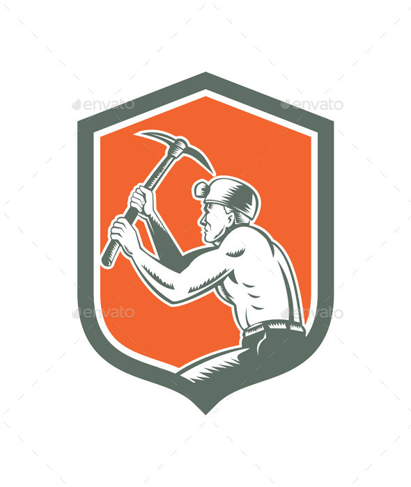 GraphicRiver Coal Miner with Pick Axe Shield 9325107 GraphicRiver Coal Miner with Pick Axe Shield 9325107