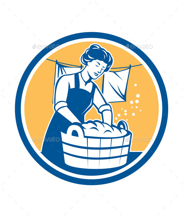 GraphicRiver Housewife Washing Laundry Vintage Circle 9335637 GraphicRiver Housewife Washing Laundry Vintage Circle 9335637