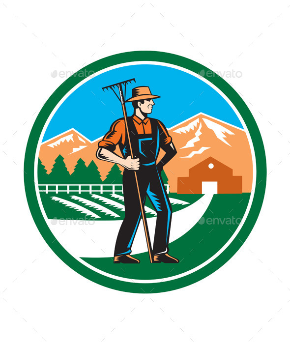 GraphicRiver Organic Farmer Rake Woodcut Retro 9335643 GraphicRiver Organic Farmer Rake Woodcut Retro 9335643