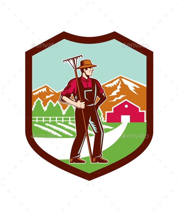 GraphicRiver Organic Farmer Woodcut Shield 9335644 GraphicRiver Organic Farmer Woodcut Shield 9335644