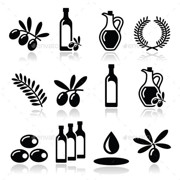 GraphicRiver Olive Oil and Olive Branch Icons Set 9339879 GraphicRiver Olive Oil and Olive Branch Icons Set 9339879