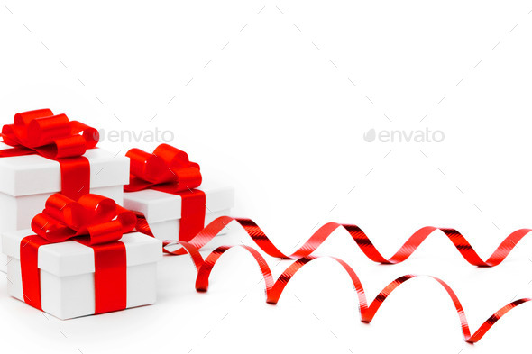 White gift boxes with red ribbons (Misc) Photo Download