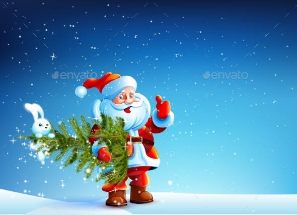 Santa Claus Standing in Snow with a Tree Santa Claus Standing in Snow with a Tree