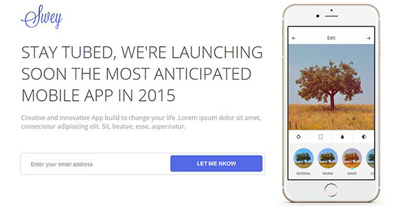 Swey - Instapage Mobile App Coming Soon Landing Page