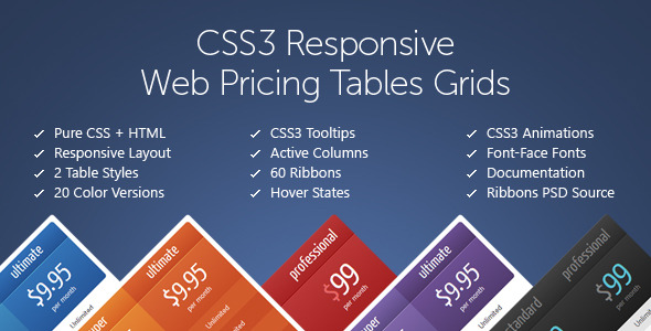 CSS3 Responsive Web Pricing Tables Grids - CodeCanyon Item for Sale
