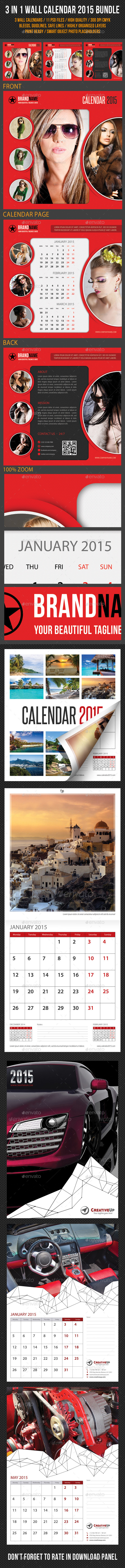GraphicRiver 3 in 1 Wall Calendar 2015 Bundle 9345001 GraphicRiver 3 in 1 Wall Calendar 2015 Bundle 9345001