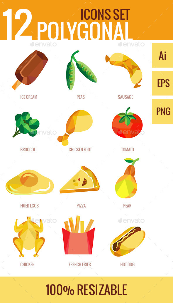 Set of Polygonal Design Food Icons (Food)