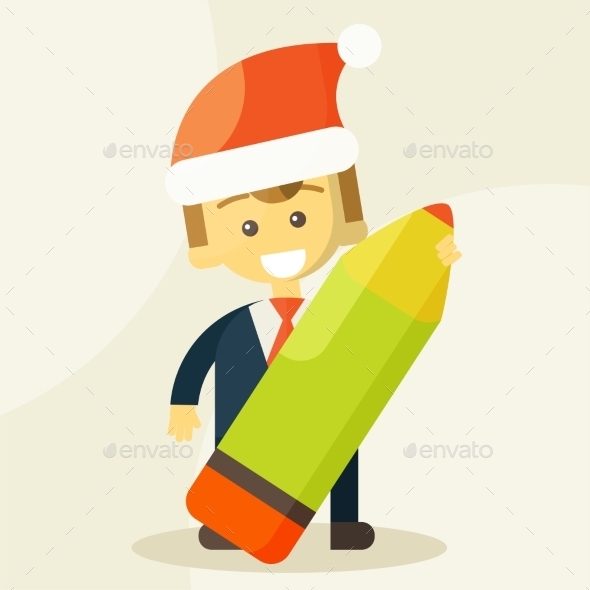 GraphicRiver Businessman Holding a Pencil and Christmas Hat 9345615 GraphicRiver Businessman Holding a Pencil and Christmas Hat 9345615