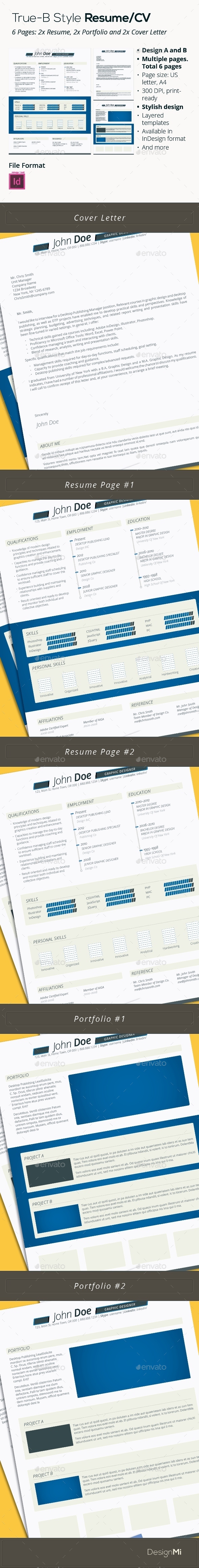 True B Style Resume/CV, 6 Pages (Resumes)