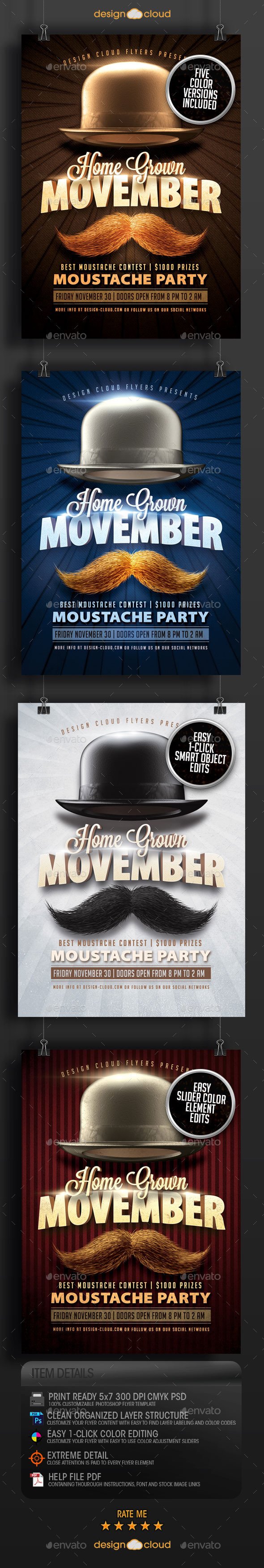 Movember Home Grown Moustache Party Flyer Template (Miscellaneous)