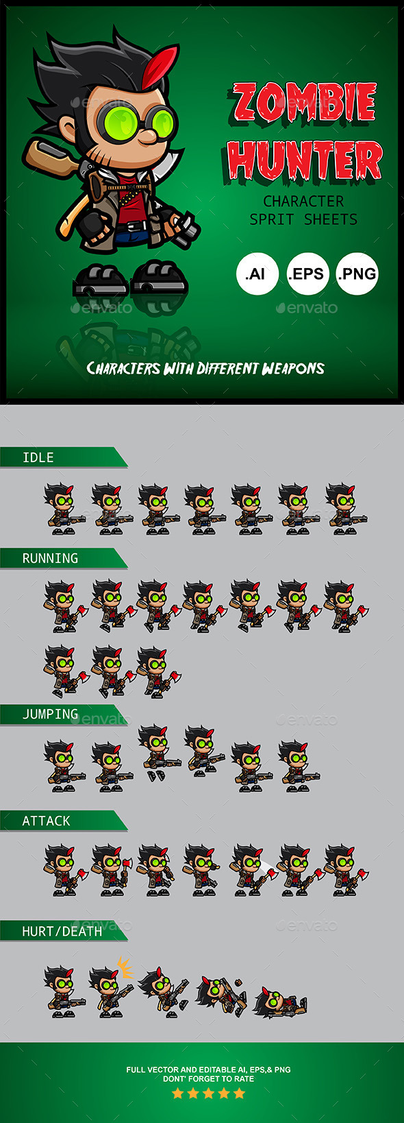 GraphicRiver Zombie Hunter Character Spritsheets 9349827 GraphicRiver Zombie Hunter Character Spritsheets 9349827