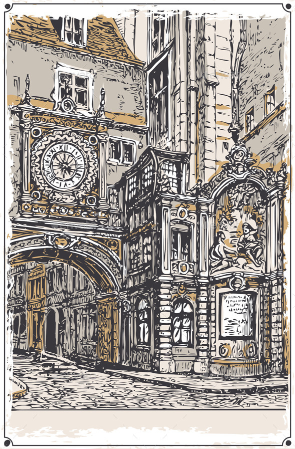 GraphicRiver Vintage View of Gros Horloge street Rouen 9352055 GraphicRiver Vintage View of Gros Horloge street Rouen 9352055