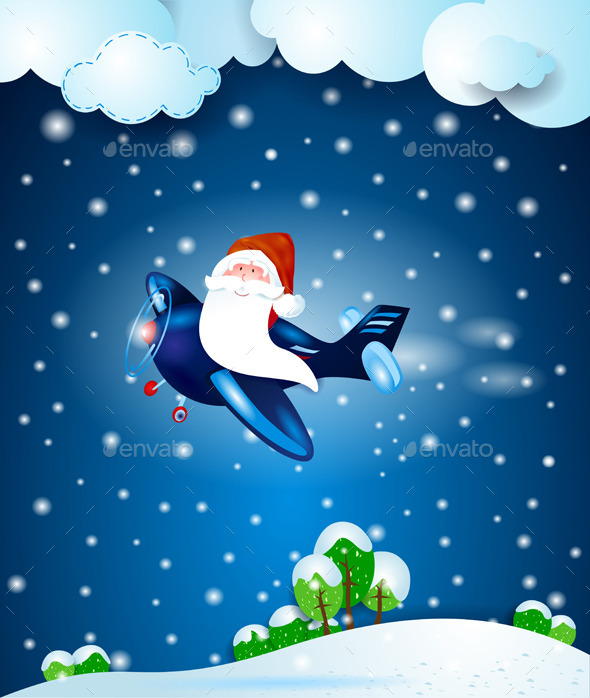 GraphicRiver Santa Claus on the Airplane by Night 9353237 GraphicRiver Santa Claus on the Airplane by Night 9353237