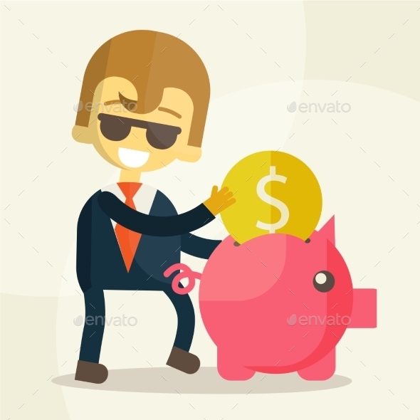 GraphicRiver Businessman Putting Coin into Piggy Bank 9355650 GraphicRiver Businessman Putting Coin into Piggy Bank 9355650