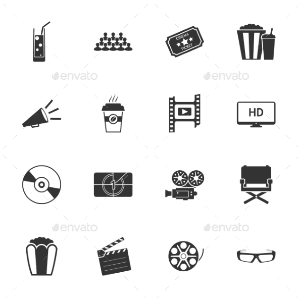 GraphicRiver Cinema Black and White Flat Icons Set 9358492 GraphicRiver Cinema Black and White Flat Icons Set 9358492